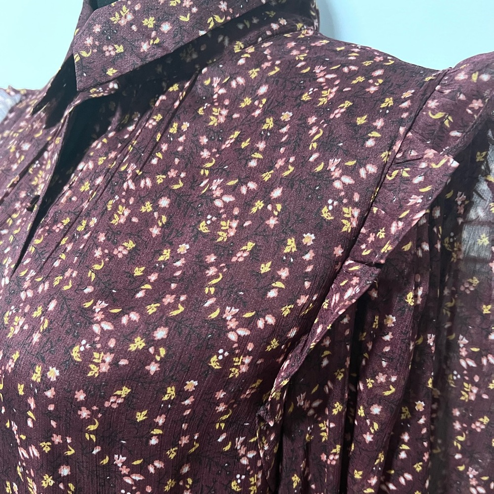 Walter Baker burgundy ruffled blouse s L NWT